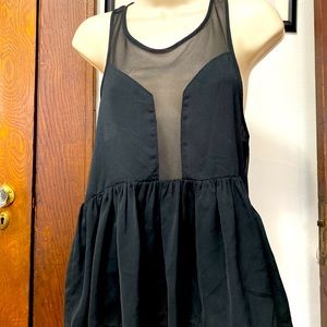 Silence and Noise Black sheer tank top blouse with ruffled bottom. So cute!